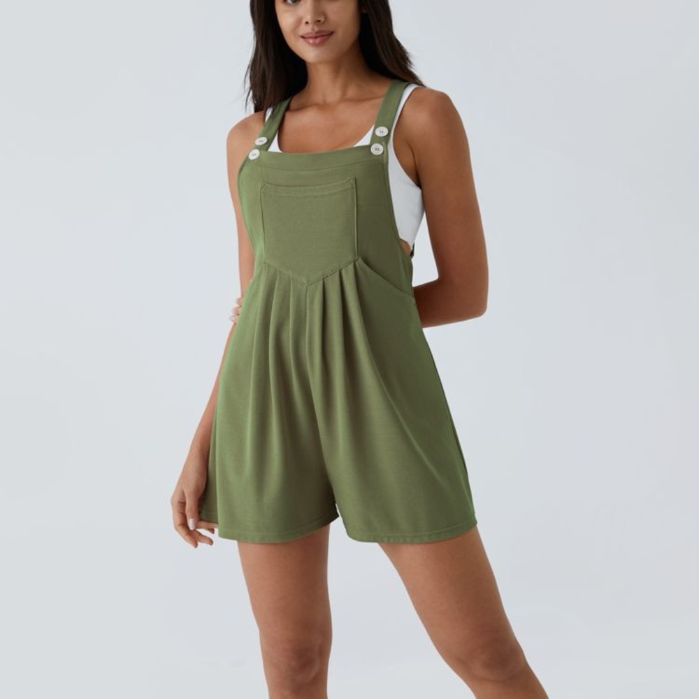 Halara Green Adjustable Pockets Waffle Casual Short Overalls-size XL